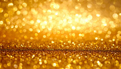 Golden glitter bokeh background with sparkling lights and shimmering texture