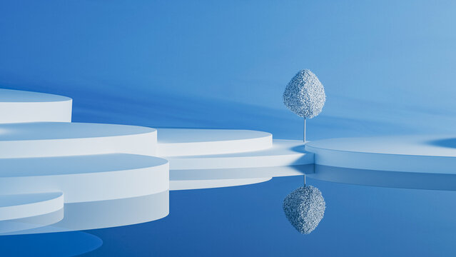 Isolated white tree in a surreal minimalist landscape