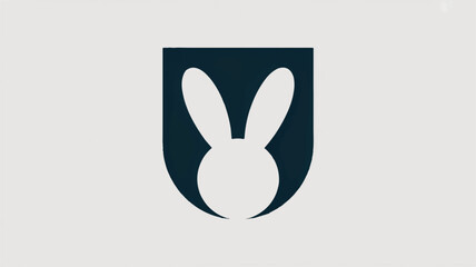 Minimalist rabbit logo design on dark shield background
