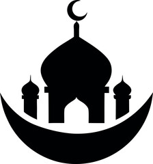 Eid al Fitr crescent mosque silhouette icon design
