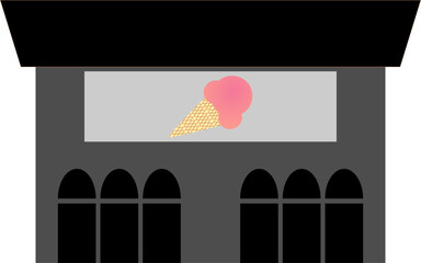 flat illustration of ice cream store front.