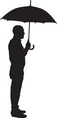Fototapeta premium vector, Silhouette of side view of a man standing with an open umbrella
