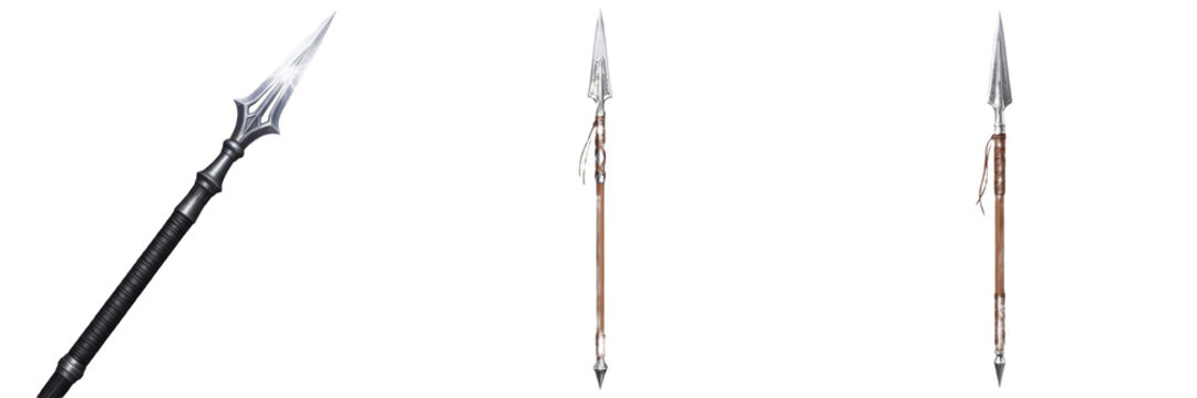 Fantasy game spear weapon isolated on white background no shadow, RPG polearm medieval lance lanza 矛 warrior melee weapon 3D render gaming asset PNG clipart transparent style