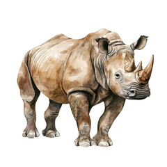 Fototapeta premium Rhinoceros, watercolor drawing vector, isolated on a white background.