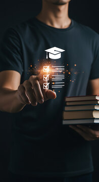 Student's digital checklist with graduation cap icon, symbolizing online education and academic success