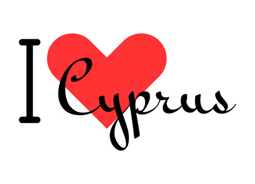 I love Cyprus. Hand drawn letters with red heart. Vector illustration, lettering in modern design