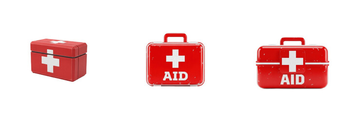 Game first aid kit isolated on white background no shadow, RPG healing kit botiquín de primeros auxilios 急救箱 health restore item medic pack 3D render gaming asset PNG clipart transparent