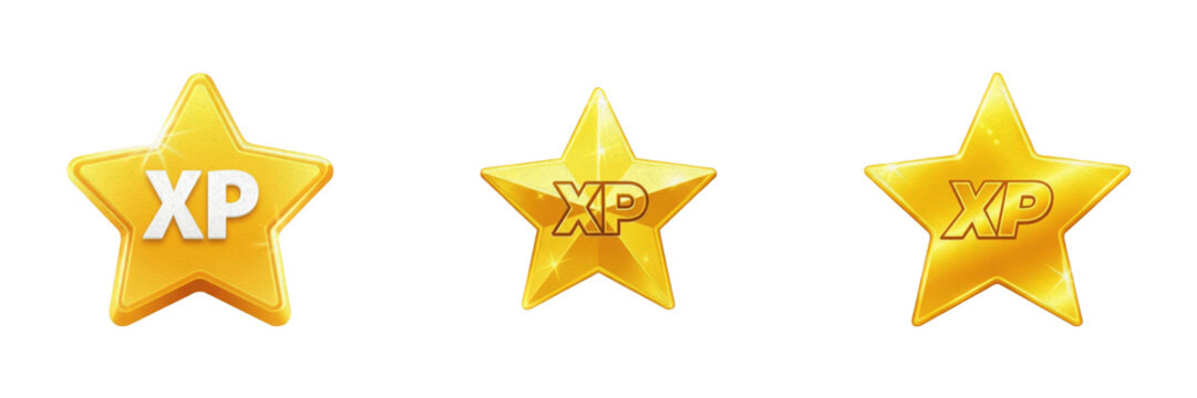 Game XP star isolated on white background no shadow, RPG experience points icon estrella de XP 经验星 progression reward level up 3D render gaming asset PNG clipart transparent