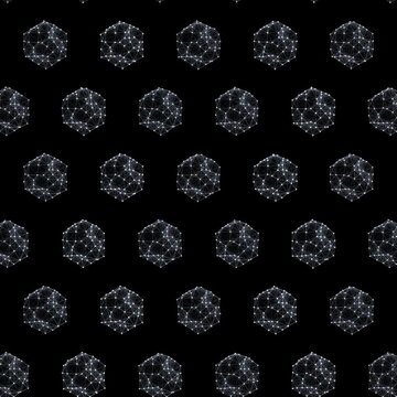 Silver Geometric Hexagon Pattern on Dark Background Animated Abstract White Monochrome Seamless Loop Motion Background, 1:1 Square Video