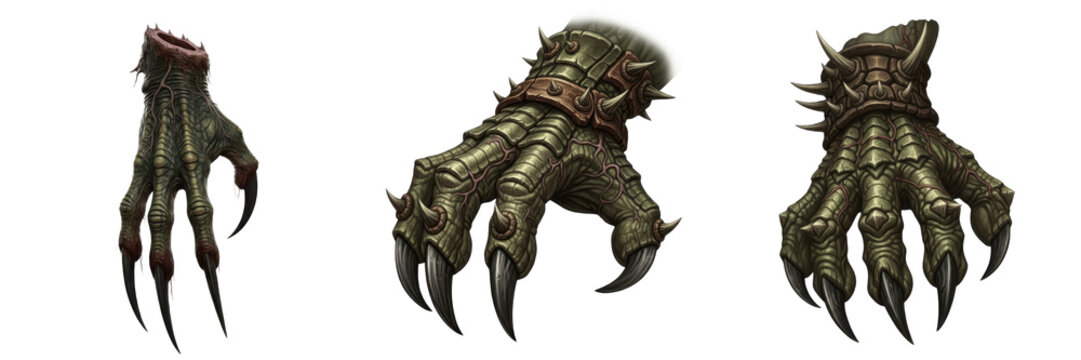 Game monster claw isolated on white background no shadow, RPG beast claw garra de monstruo 怪物爪 collectible monster weapon talon 3D render gaming asset PNG clipart transparent