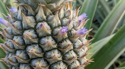 Fototapeta premium Pineapple Inflorescence Macro with Hexagonal Bud Geometry
