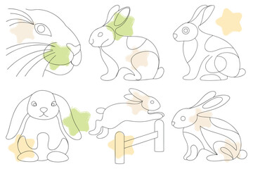 Obraz premium Charming Easter Bunny Collection: Minimalist Line Art with Spring Colors and Abstract Shapes, Perfect for Seasonal Designs