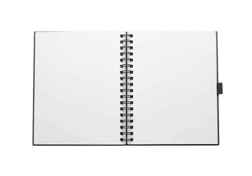 An open spiral-bound notebook with blank pages ready for writing or drawing isolated on transparent background