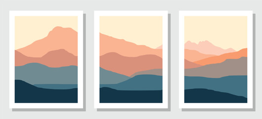 Vibrant mountain landscape art in modern polaroid style