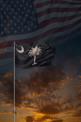 Card with flag of United Sates of America and South Carolina state