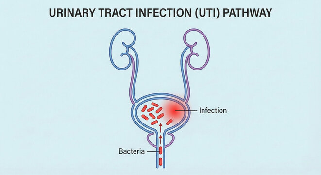 Urinary Tract Infection UTI Pathway Bacteria in Bladder and Kidneys Diagram