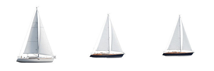 Sailboat isolated on white background, sloop, cutter, yacht sail vessel, sailing boat, maritime sailing ship, recreational sailing, monohull sailboat, dinghy, ocean sail vessel, modern sail craft