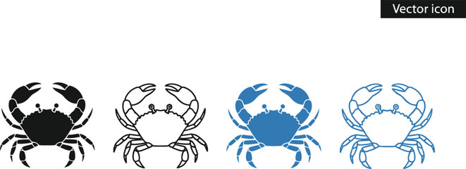 Four stylized vector illustrations of crabs in different colors and designs isolated on transparent background, Vector © Anaya