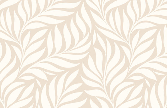 Gentle Minimalist Seamless Pattern Background Featuring Stylized Leaves in Beige and Cream Colors
