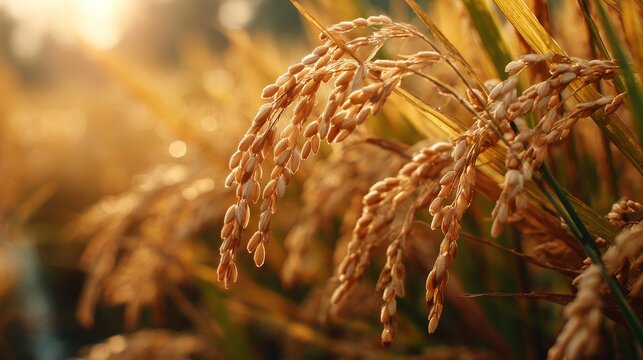 Golden rice crops swaying in sunlit fields of abundance