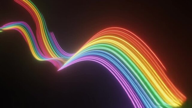 Abstract Rainbow Wave of Glowing Neon Lines on a Dark Background image photo
