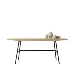 Fototapeta premium Simple Table With Vases and Bowl Set on a Modern Surface in a Neutral Setting