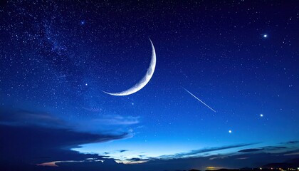 Fototapeta premium Serene Crescent Moon and Starry Night Sky.