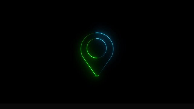 Neon Glowing Location Pin Map Icon Animation in Cyan and Green.