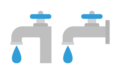 A faucet with water drop. Vector icon set.