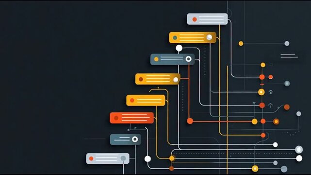 Visual representation of a complex data flowchart illustrating technology and information flow from various sources