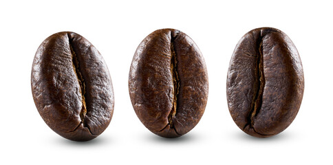 Roasted coffee beans isolated on white background