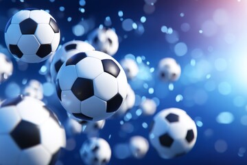 Fototapeta premium Colorful 3D Soccer Balls in Motion Blur on Deep Blue Background