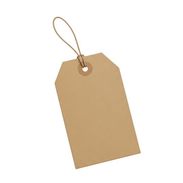 A close-up view of a brown paper shipping label with a string attachment. isolated on transparent background