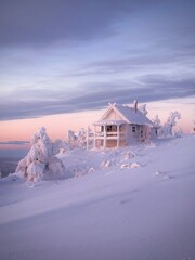 Santa Claus cabin in Levi, Lapland, Finland during winter