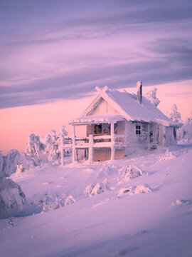 Santa Claus cabin in Levi, Lapland, Finland during winter
