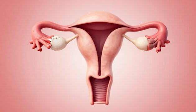 Female reproductive system anatomy with uterus and ovaries. Conceptual medical background for women health, disease and fertility awareness. Gynecological care science, created with generative ai