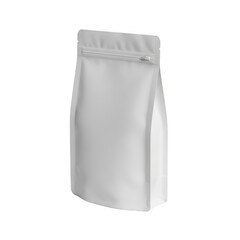 A sealed, white pouch with a spout, standing upright against a white background isolated on transparent background