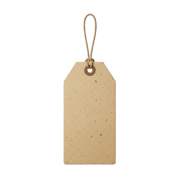 A brown paper shipping tag hanging by a string isolated on transparent background