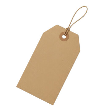 A close-up view of a brown paper shipping tag with a string attached. isolated on transparent background