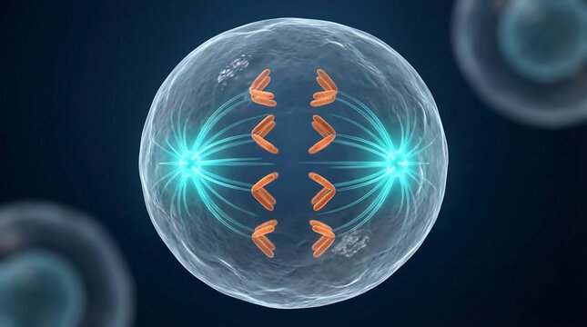 Cellular Mitosis and Chromosome Division Biological Process Illustration