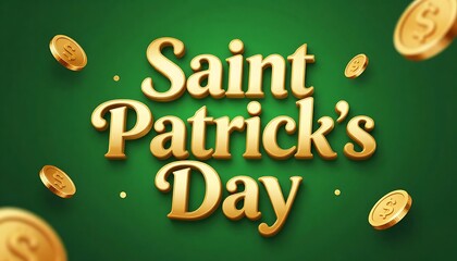 Obraz premium Saint Patrick's Day Text Effect Design Editable Vector Graphic Style with Gold and Green 3D Typography Lettering and Falling Coins and Shamrocks Background. Irish, created with generative ai