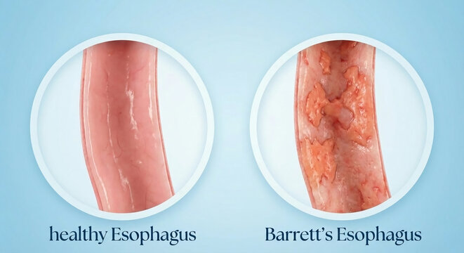 Healthy Esophagus vs Barrett&rsquo;s Esophagus Comparison Medical Illustration