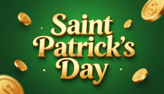 Saint Patrick's Day Text Effect Design Editable Vector Graphic Style with Gold and Green 3D Typography Lettering and Falling Coins and Shamrocks Background. Irish, created with generative ai