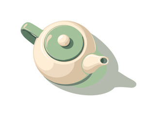 Te apot withh andle ly ing flat top down view withcircul ar lid outl ine andspout h andle cle arlydef ined positi oned in the