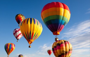 Naklejka premium Colorful Hot Air Balloons Floating in a Clear Sky Above Albuquerque Scene