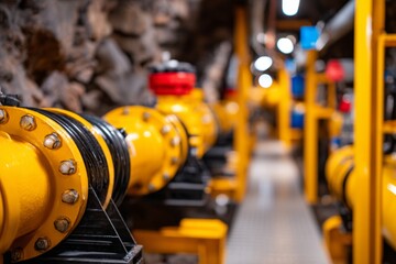 Fototapeta premium Detailed View of Complex Piping System in Underground Mine Ventilation Shaft