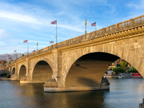 London Bridge in Lake Havasu, old historic bridge rebuilt with original stones