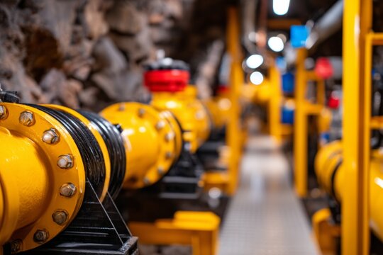 Detailed View of Complex Piping System in Underground Mine Ventilation Shaft