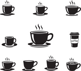 Obraz premium Vector Cups of coffee or tea collection , Coffee cup , Cup coffe with steam , Coffee cup icon set in flat design