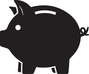 Vector Black piggy bank silhouette icon with falling coin for savings concept , Minimalist money box symbol in outline style